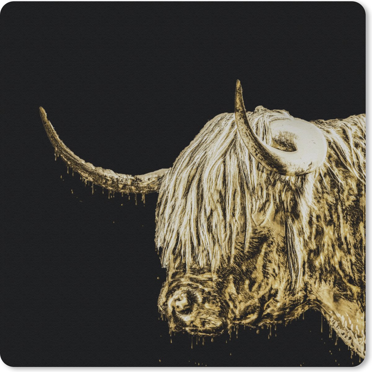 Muismat 20x20 cm - Mousepad Schotse Hooglander - Schotse Koe - Goud - Muismatten