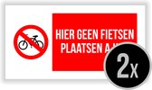 Borden | Pictogram | "Hier geen fietsen plaatsen a.u.b." | Polystyreen | Rechthoek | 30 x 15 cm | 2 stuks | Rood | No bikes | Verbodsbord