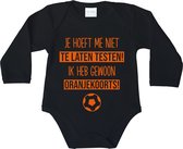 Romper - Je hoeft me niet te laten testen! Ik heb gewoon oranjekoorts! - maat: 80 - lange mouwen - baby - EK - EK 2021 - EK voetbal - rompertjes baby - rompers - rompertje - romper