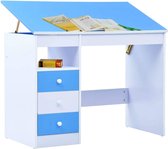 Kinderbureau met 3 laden kantelbaar kantelbaar bureau studentenbureau computertafel blauw wit spaanplaat