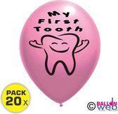 20x Ballon 30cm  ''1st Tooth''  roze ( eerste tand)