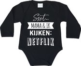 Romper - Ssst.. mama & ik kijken Netflix - maat: 80 - lange mouwen - baby - mama - rompertjes baby - rompers - rompertje - rompertjes - stuks 1 - zwart