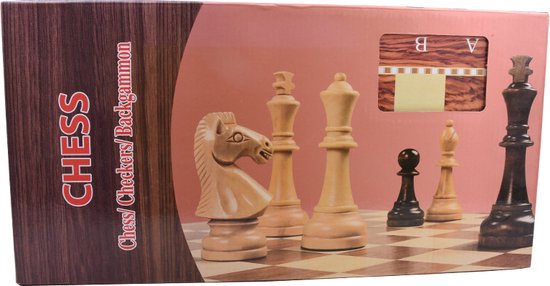 Thumbnail van een extra afbeelding van het spel 3 in 1 Schaakbord | Dambord | Backgammon | Hout | Schaakset | 34 x 34 cm