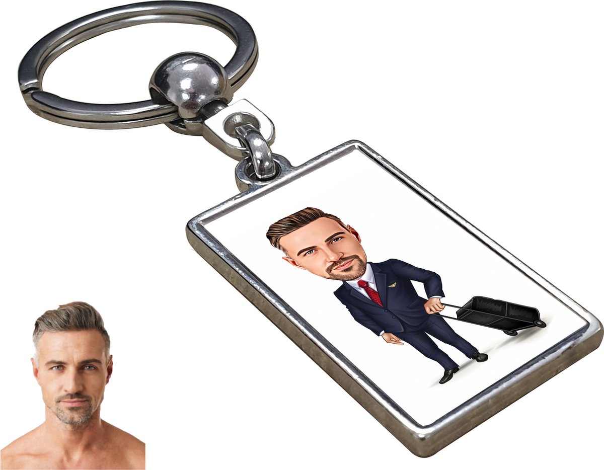 Piloot Karikatuur - Gepersonaliseerde Karikatuur Sleutelhanger met Jouw Foto - Cadeau - Verjaardag - Kerst - Kado - Valentijn - Vaderdag - Vaderdag cadeautje - Vaderdag cadeau voor papa - Gepersonaliseerd Cadeau
