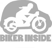 Biker inside sticker voor op de auto - Auto stickers - Auto accessoires - Stickers volwassenen - 15 x 12 cm Zilver