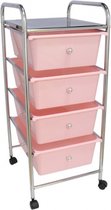 LuxuryLiving - Opbergrek - Organizer trolley met vier lades - 36 x 75 cm - 48 Liter - Staal / Kunststof - Zilver/roze