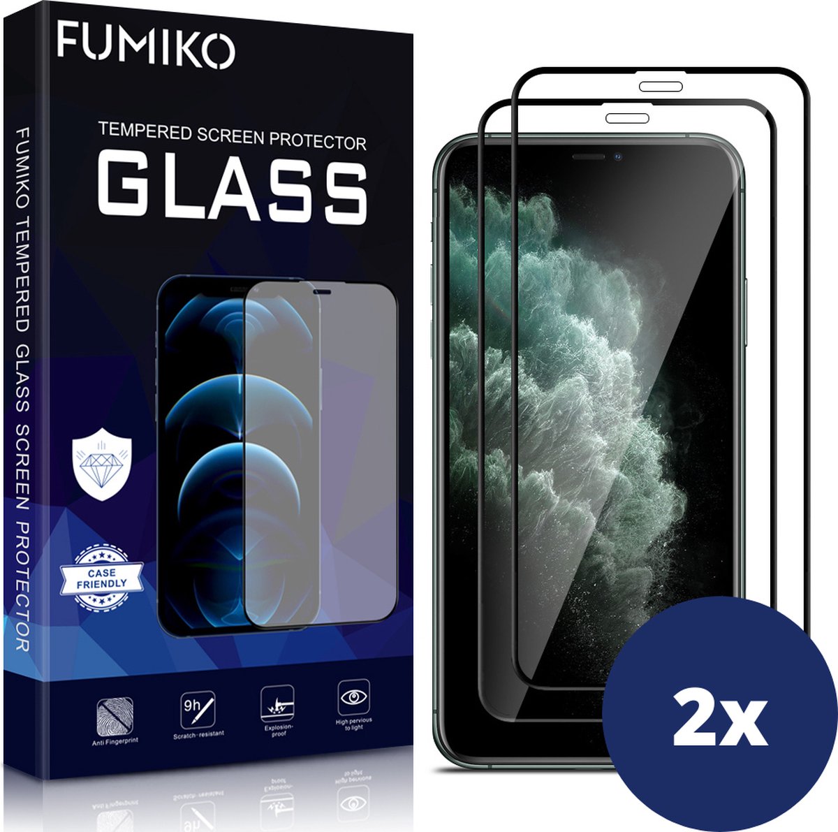 FUMIKO Screenprotector Full Cover iPhone 11 Pro Max - Screen Protector Beschermglas iPhone 11 Pro Max - 2 Stuks