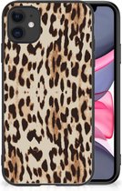 Telefoonhoesje iPhone 11 TPU Silicone Hoesje met Zwarte rand Leopard