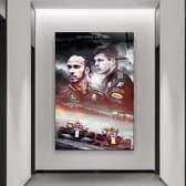 Wallyard - Max Verstappen vs Lewis Hamilton - Wall art - schilderij - 60x90 cm - premium glass - incl. muur bevestiging