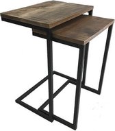 Tafel  - bijzettafel - houten blad  - metalen bloementafel -  trendy - set van 2  -  H61cm