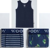 Woody ondergoed set jongens - krokodil - blauw - 1 onderhemd en 2 boxers - maat 104