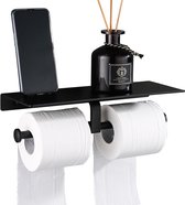 Porte-rouleau de papier toilette - Porte-rouleau de papier toilette - double - noir - métal - design - élégant - endroit pratique pour téléphone portable