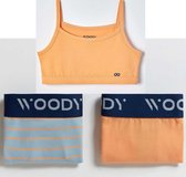 Woody ondergoed set meisjes - streep - oranje - 1 topje en 2 boxers - maat 152