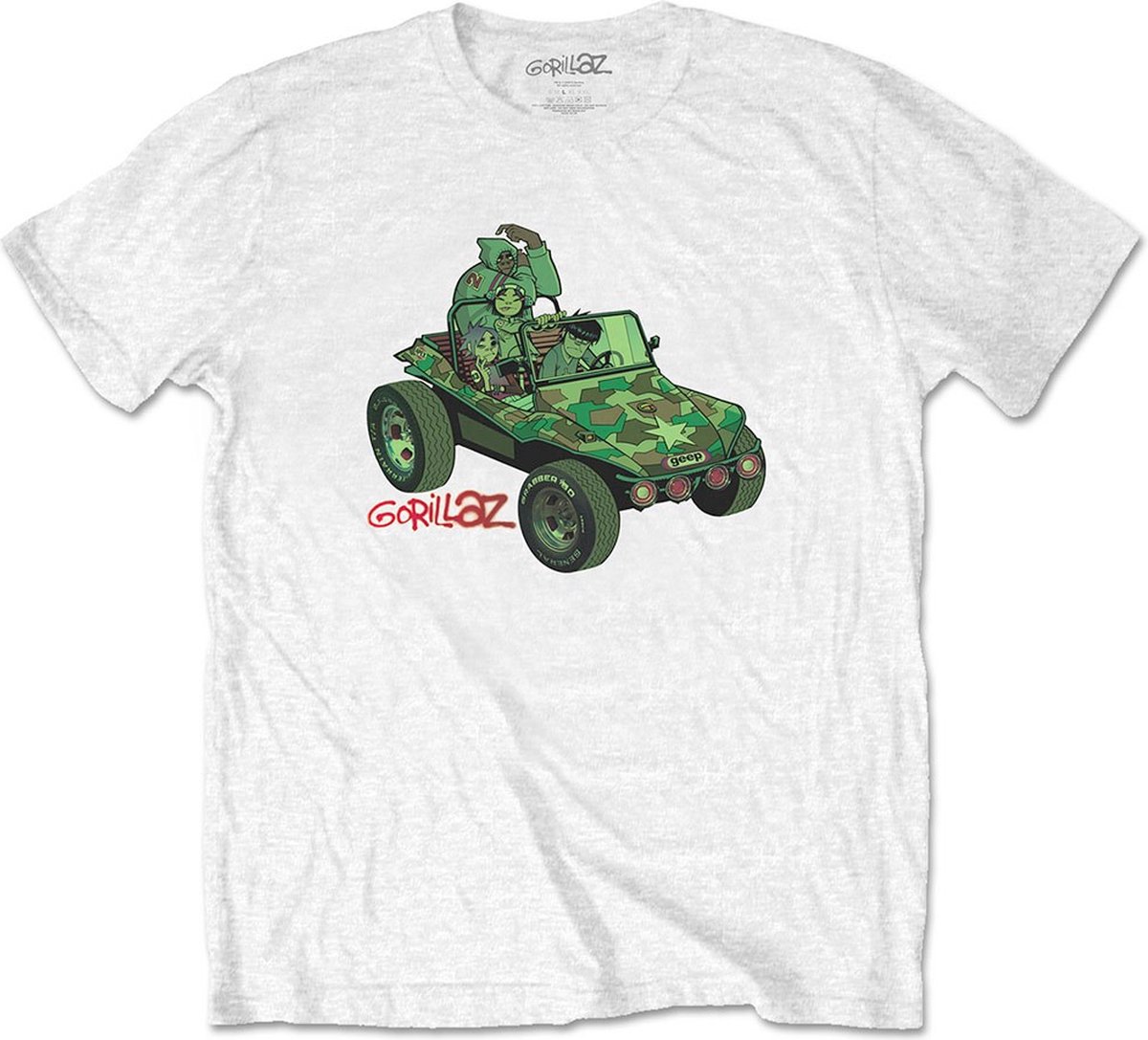 Gorillaz - Green Jeep Heren T-shirt - S - Wit