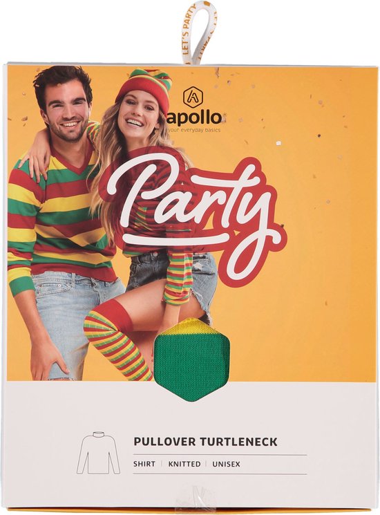 Pull Carnaval Tricoté - Col Roulé - Rouge-Jaune-Vert - Taille M - Déguisements - Carnaval Femme - Déguisements Homme - Limbourg - Apollo