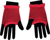 Visnet handschoenen | Korte handschoenen | Rood | One Size | Kanten handschoenen | Neon verkleedkleding | Feestkleding | Apollo | Carnaval
