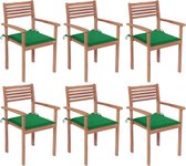 Decoways - Tuinstoelen stapelbaar 6 stuks met kussens massief teakhout