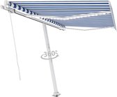 Decoways - Luifel handmatig uittrekbaar met LED 300x250 cm blauw en wit