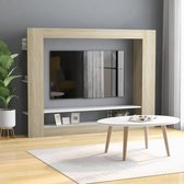 Decoways - Tv-meubel 152x22x113 cm spaanplaat wit en sonoma eikenkleurig