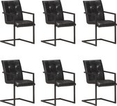 Decoways - Eetkamerstoelen 6 stuks echt leer zwart