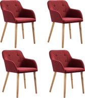 Decoways - Eetkamerstoelen 4 st stof en massief eikenhout wijnrood