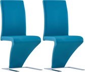 Decoways - Eetkamerstoelen met zigzag-vorm 2 stuks kunstleer blauw