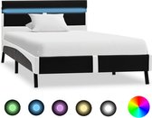 Decoways - Bedframe met LED kunstleer zwart 90x200 cm