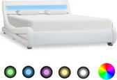 Decoways - Bedframe met LED kunstleer wit 160x200 cm