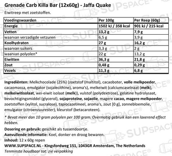 Grenade - High Protein, Low sugar - Protein bar - Jaffa Quake - 21g eiwit - 12 x 60g - Eiwitreep - Diverse smaken — afbeelding 4
