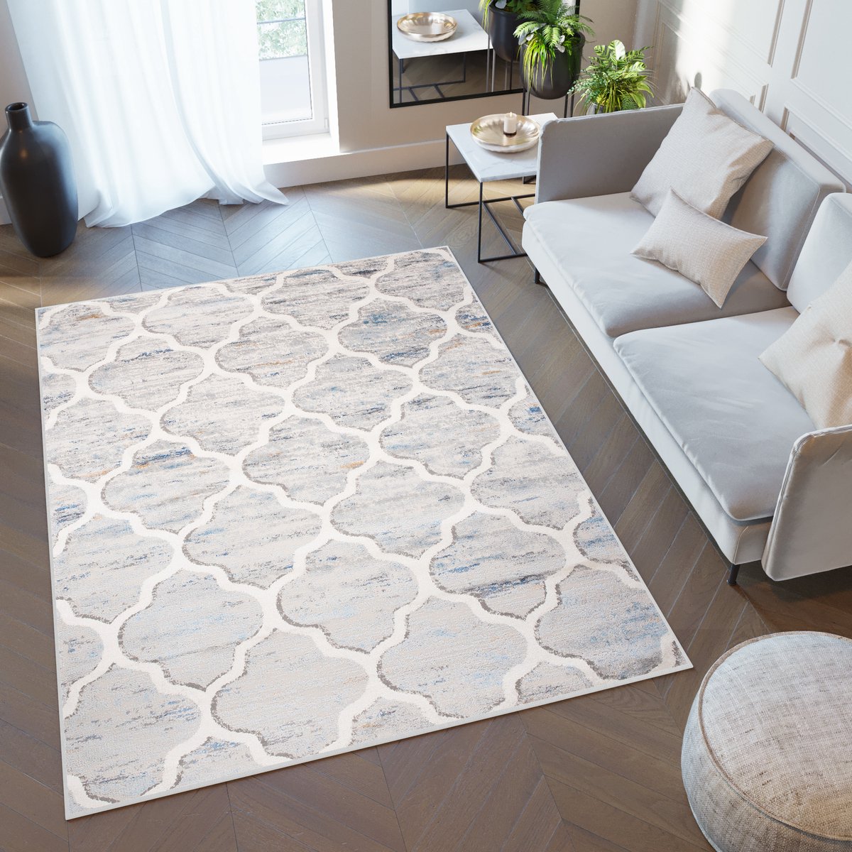 Tapiso Valley Vloerkleed Grijs Trellis Woonkamer Tapijt Modern Maat- 160x220 Lichtgrijs