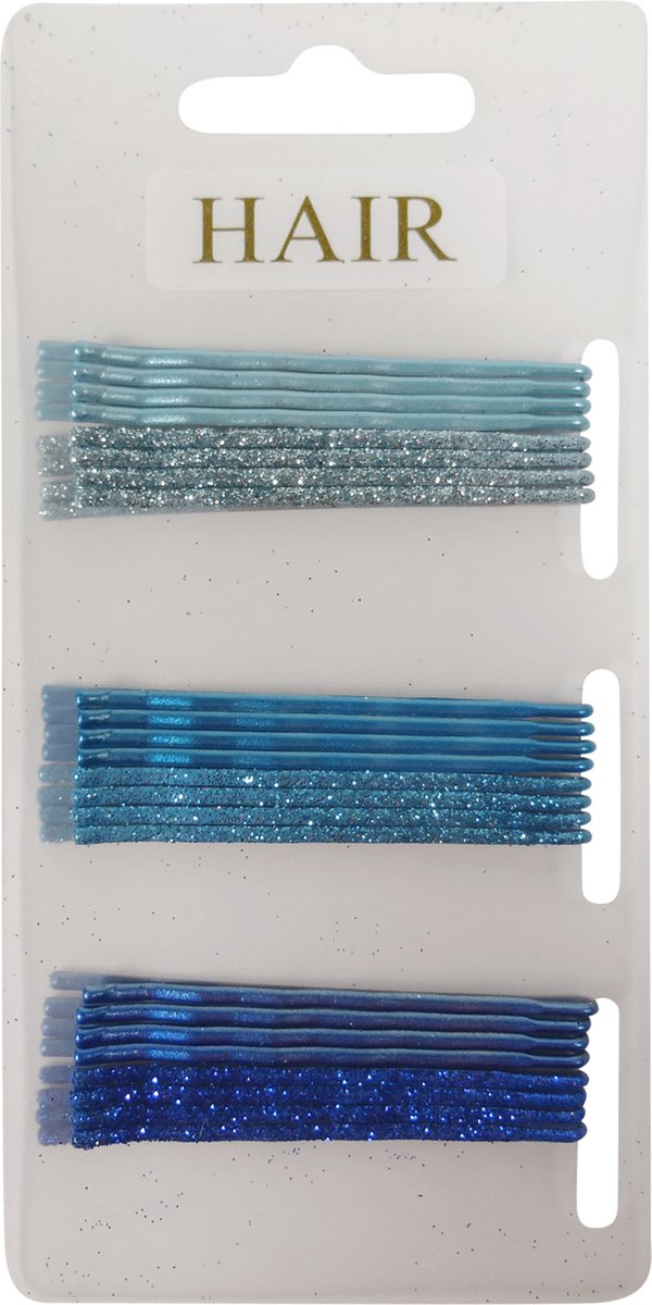 Haarspeld - Haarschuifje 5.5cm Effen en Glitter - Blauw - 24 stuks