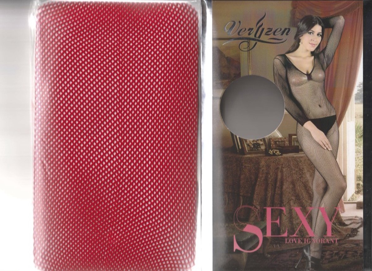 Rode fishnet bodystocking