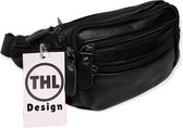 TL Design - Sac de taille - Pochette - Sac banane - Nombreuses poches et fermetures éclair - Cuir véritable Zwart