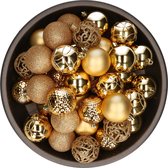 Bellatio Decorations Kerstballen - 37 stuks - kunststof - goud - onbreekbaar - 6 cm