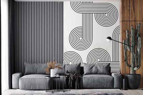 Papier peint - Papier peint photo Wallpaper Art - Zwart - Wit - Abstrait - Largeur 180 cm x hauteur 280 cm