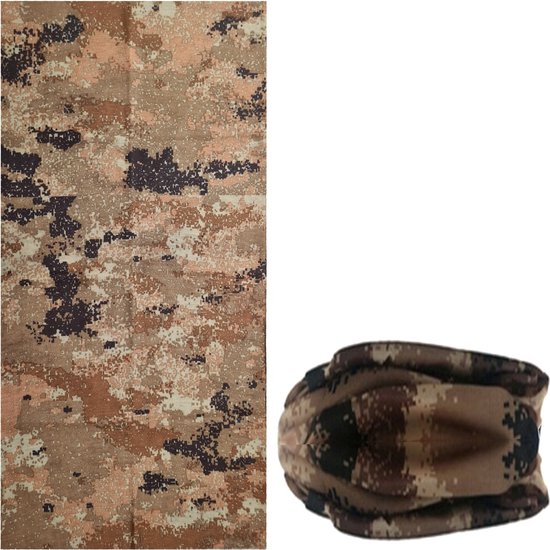 Fako Fashion® - Colsjaal - Gezichtsmasker - Bandana - Nekwarmer - Sjaal - Col - Microfiber Faceshield - Block Camouflage Beige