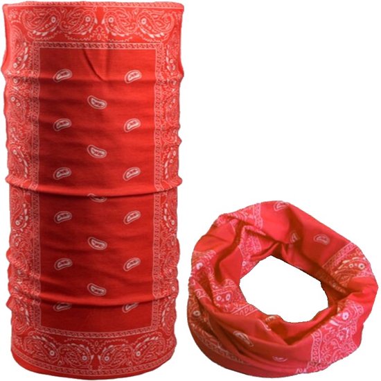 Foto: Fako fashion colsjaal gezichtsmasker bandana nekwarmer sjaal col microfiber faceshield paisley rood