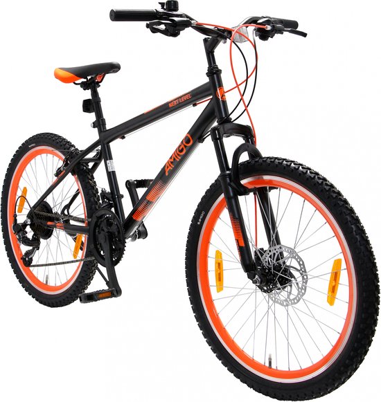Amigo Next Level - Mountainbike 24 inch - Voor jongens en meisjes - Met 21 versnellingen - Zwart/Oranje