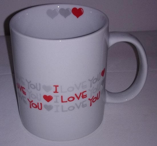 Gifa - Mug - I Love You - Grijs/ Rouge - Céramique