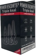 Power Escorts - Triple Anal - Anal starter set - 3 verschillende Buttplugs - met anker - lekker flexibel dus ideaal om uit te proberen - 3 verchillende formaten - gave Cadeaubox -