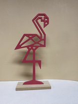 Decoratieve flamingo op houten voet - roze - hoogte 36x16x7cm - raamornament - woondecoratie