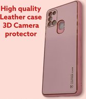 Samsung Galaxy A02S Real Leather back cover hoesje l Galaxy A02S Camera beschermend hoesje