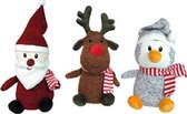 3 Gebreide Kerst Knuffels - Rendier - Santa - Pinguin - 25 cm