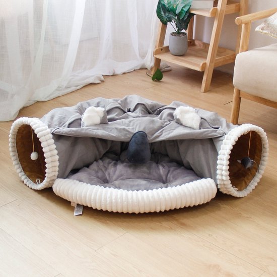 Pishoo® Kattentunnel - Speeltunnel kat - Kattenspeeltjes - Kattenmand - kattenhuis - Lichtgrijs
