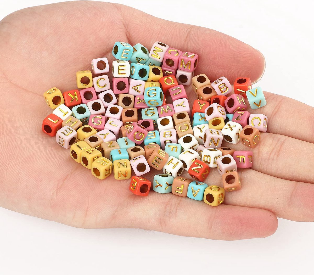 Behave Vierkante Letterkralen Set - Multi Color met Gouden Letters - Acryl - Kralen - Alfabet Kralen - 6mm - 390 Stuks — afbeelding 9
