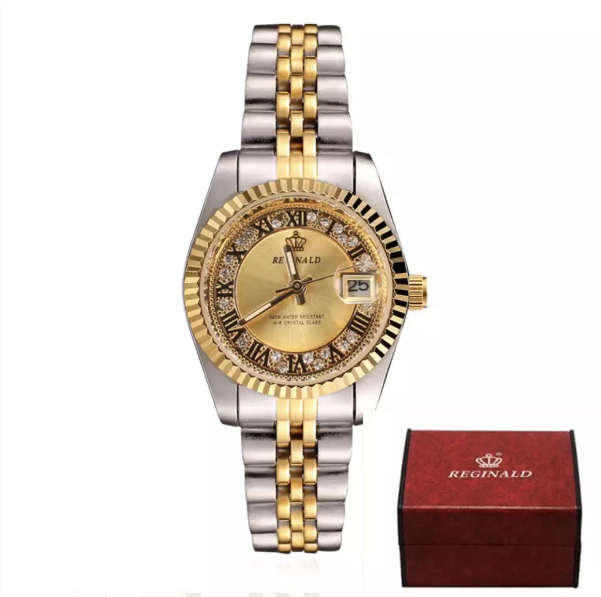Reginald Horloges - Gold - Horloge vrouwen - Luxe Design - Dames horloge - 27 mm - Roestvrij Staal - Waterbestendig - Schokbestendig - Geschenkset