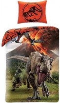 Jurassic World T-Rex- Vulkaan- Dinosaurus Dekbedovertrek - Eenpersoons - 140x200 cm.