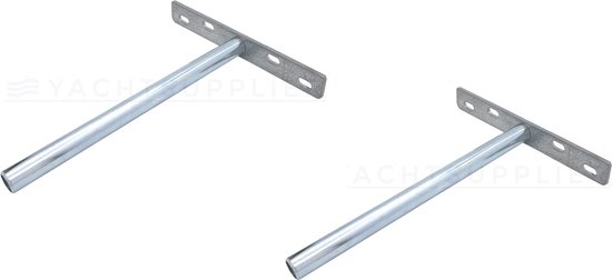 Deux supports d'étagère invisibles en métal avec une plaque de montage et un tube de support.