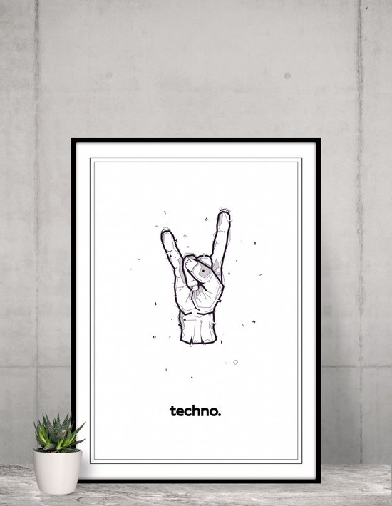 Techno zwart wit poster | muziek poster zonder lijst | 21 x 30 cm