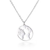 Bixorp - Zilveren ketting met Wereldbol - Zilverkleurige ketting met de Aarde
